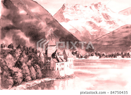 Sepia Tone Swiss Tourist Attractions Chillon Castle Chillon Castle 84750435