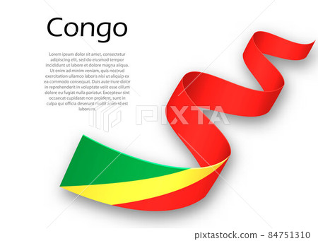Waving ribbon or banner with flag of Congo. Template for indepen 84751310