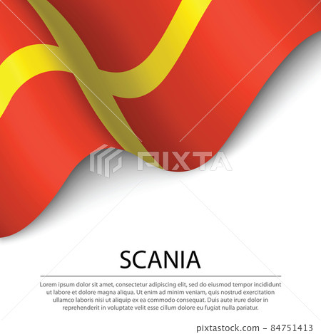 Waving flag of Scania is a province of Sweden on white backgroun Waving flag of Scania is a province of Sweden on white backgroun 84751413