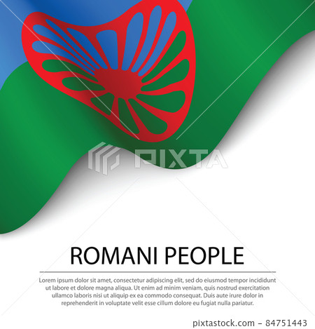 Waving flag of Romani people on white background. Banner or ribb 84751443