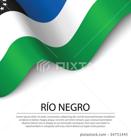 Waving flag of Rio Negro is a region of Argentina on white backg 84751445