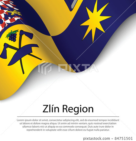Waving flag of Zlin is a region of Czech Republic on white backg Waving flag of Zlin is a region of Czech Republic on white backg 84751501