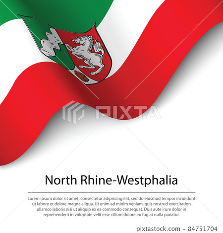 Waving flag of North Rhine-Westphalia is a state of Germany on w 84751704