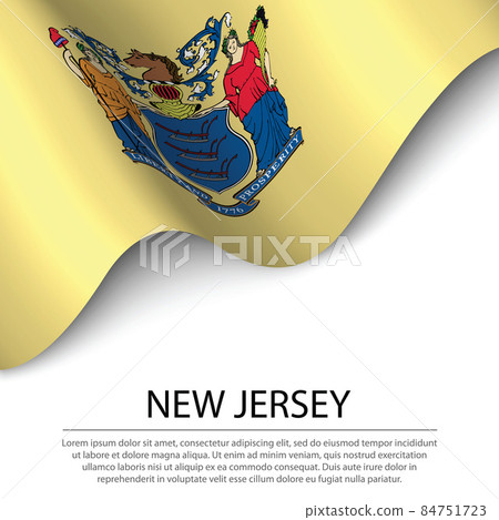Waving flag of New Jersey is a state of USA on white background. Waving flag of New Jersey is a state of USA on white background. 84751723