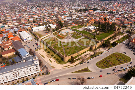 View from drone of Telavi overlooking Batonis Tsikhe fortress View from drone of Telavi overlooking Batonis Tsikhe fortress 84752249
