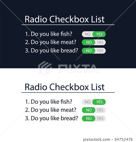 User survey form. Radio sheet is an HTML element of the website template. User interface for the website and application. Vector illustration. 84752476