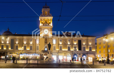 Parma city hall illuminated at evening, Garibaldi square Parma city hall illuminated at evening, Garibaldi square 84752782