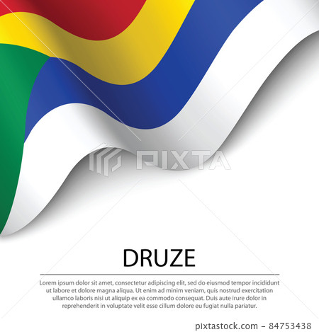 Waving flag of Druze on white background. Banner or ribbon temp Waving flag of Druze on white background. Banner or ribbon temp 84753438