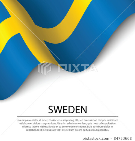 Waving flag of Sweden on white background. Banner or ribbon temp 84753668