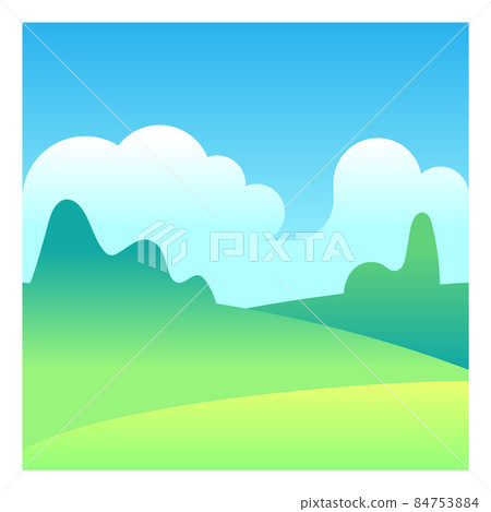 Daylight landscape. Green hills and blue sky with clouds Daylight landscape. Green hills and blue sky with clouds 84753884