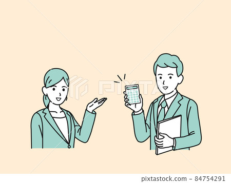 Tax accountant with a calculator Men and women in suits Tax calculation Calculator 84754291