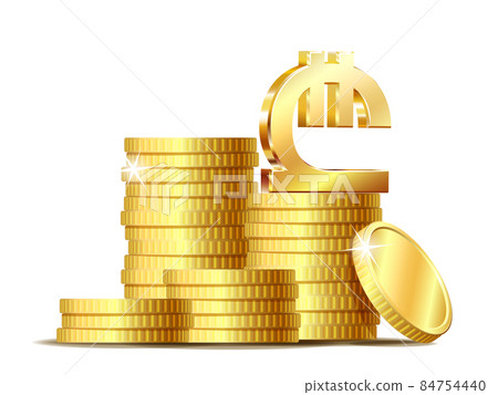 Stack of coins with Shiny golden Georgian lari Sign currency symbol. Stack of coins with Shiny golden Georgian lari Sign currency symbol. 84754440