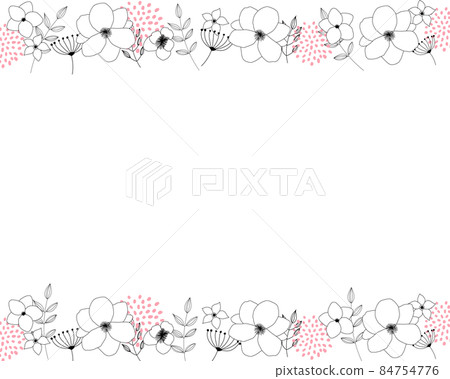黑白線描花框插畫背景（橫）-插圖素材 [84754776] - PIXTA圖庫