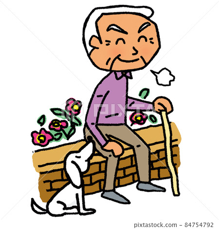 An elderly but energetic man taking a break during a walk 84754792