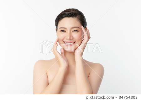 Beautiful young asian woman with clean fresh skin on white background, Face care, Facial treatment, Beautiful young asian woman with clean fresh skin on white background, Face care, Facial treatment, 84754802
