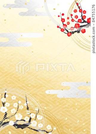Red and white plum and Mizuhiki New Year's Japanese background material 84755176