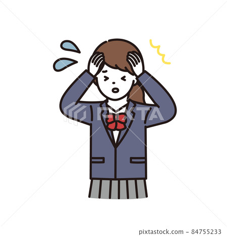 身著校服的高中和初中女生驚慌失措地抱頭 身著校服的高中和初中女生驚慌失措地抱頭 84755233
