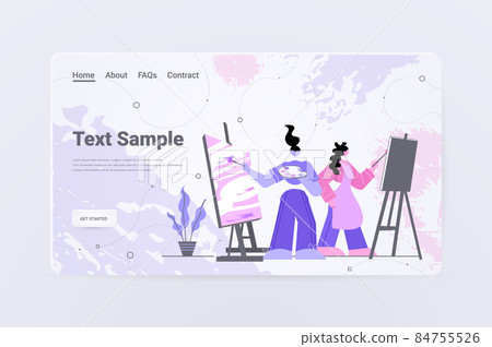 women artists painting pictures in workshop creative hobby concept 84755526