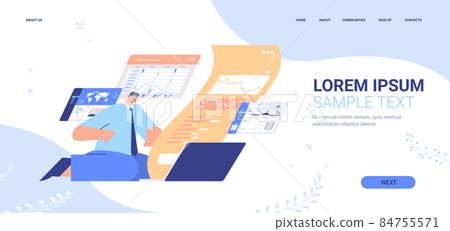 businessman monitoring financial data business man analyzing charts and graphs stock exchange concept 84755571