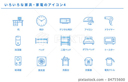 Simple icon set 4 for various furniture and home appliances, vector 84755600