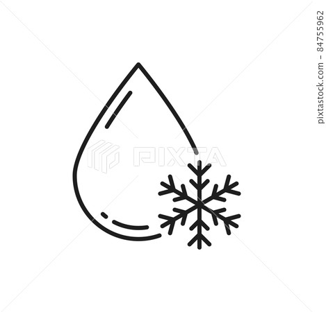 Freezing water, drop with snowflake isolated outline icon. Vector no frost sign, fridge or refrigerator symbol, winter weather forecast sign. Flake and aqua, defrosting and pure refreshing drinks 84755962