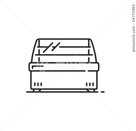 Ice cream freezer isolated outline icon. Vector horizontal fridge showcase with glass door for display in grocery store, supermarket or cafe. Modern shop refrigerator, industrial fridge, bar chiller 84755963