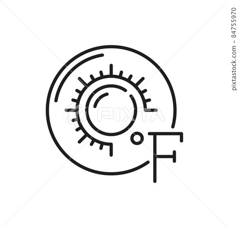 Fahrenheit scale of temperature outline glyph isolated thin line icon. Vector summertime, sunshine with sun, hot temperature. Meteorology symbol for travel, tourism, weather web site and apps design Fahrenheit scale of temperature outline glyph isolated thin line icon. Vector summertime, sunshine with sun, hot temperature. Meteorology symbol for travel, tourism, weather web site and apps design 84755970