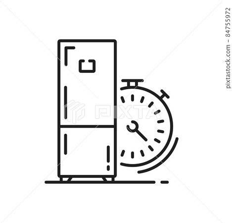 Refrigerator timer isolated outline icon. Vector fridge time sign, freezer storage symbol, linear style refrigerator timer sign. Household appliance, freezer and cooling system, condenser replacing Refrigerator timer isolated outline icon. Vector fridge time sign, freezer storage symbol, linear style refrigerator timer sign. Household appliance, freezer and cooling system, condenser replacing 84755972