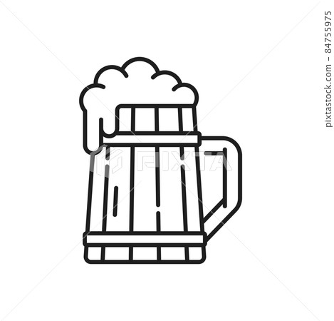 Wooden mug of German frosty beer isolated alcohol drink outline icon. Vector Oktoberfest holiday symbol, cider beverage with foam. Light dark ale in lager, wooden glass with handle, brewery product Wooden mug of German frosty beer isolated alcohol drink outline icon. Vector Oktoberfest holiday symbol, cider beverage with foam. Light dark ale in lager, wooden glass with handle, brewery product 84755975
