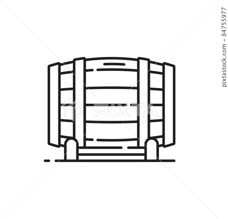 Barrel of German beer drinks, keg of wine isolated monochrome thin line icon. Vector tank with winery products, retro container on wood stand, oak cask. Barrel of Germany traditional alcohol drinks Barrel of German beer drinks, keg of wine isolated monochrome thin line icon. Vector tank with winery products, retro container on wood stand, oak cask. Barrel of Germany traditional alcohol drinks 84755977