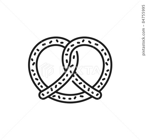 Salted German pretzel bakery icon, beer snack food isolated outline icon. Vector salty food on Oktoberfest or Munich festival, bavarian crispy pretzel bretzel in black and white. Pastry food product 84755995