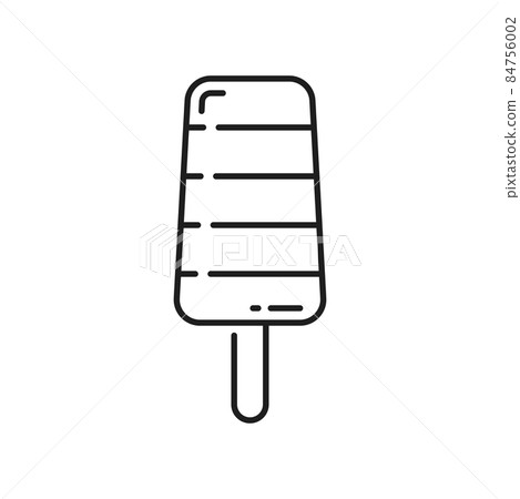 Fruit ice cream on stick coated by glaze isolated summer dessert monochrome icon. Vector fruity sundae dairy snack. Homemade italian gelato, refreshing ice-cream, sweet glossy popsicle with flavor 84756002