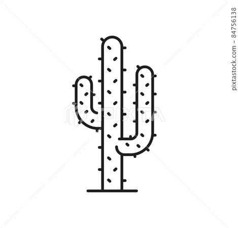 Mexican giant cardon prickly cacti isolated thin line icon. Vector desert exotic tropical plant, tall spiky tree outline plant. Indians cacti with thorns, abstract western cacti, jungle forest tree 84756138