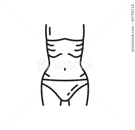 Weight control outline icon, skinny woman waist thin line pictogram. Bulimia, anorexia or eating disorders problem vector pictogram. Healthy nutrition and dieting icon or weight control symbol 84756218