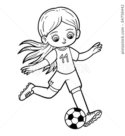 Coloring book for kids, Football player girl with a ball 84756442