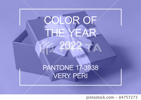 Gift box colored in trendy color of year 2022 Very Peri background. Inspired by using color 17-3938, Color of the year concept Gift box colored in trendy color of year 2022 Very Peri background. Inspired by using color 17-3938, Color of the year concept 84757273