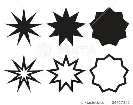 Star shapes collection. Silhouetes and outline nine pointed stars. Simple design elements set. Vector illustration isolated on white. Star shapes collection. Silhouetes and outline nine pointed stars. Simple design elements set. Vector illustration isolated on white. 84757802