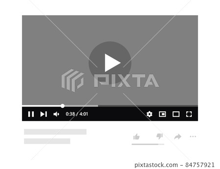 Video player with popular website design elements. Video interface template for channel wireframe. Simple buttons for social media concept. 84757921