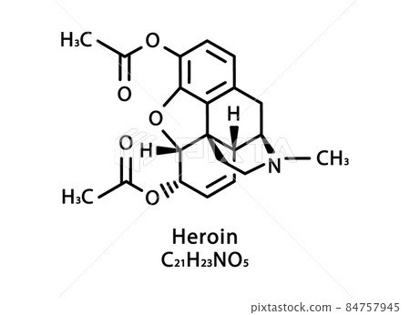 Heroin molecular structure. Heroin skeletal chemical formula. Chemical molecular formula vector illustration 84757945