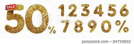 Set of golden glitter numbers 1, 2, 3, 4, 5, 6, 7, 8, 9 and 0 percent for sale and discount offers. Isolated on white background Set of golden glitter numbers 1, 2, 3, 4, 5, 6, 7, 8, 9 and 0 percent for sale and discount offers. Isolated on white background 84758602