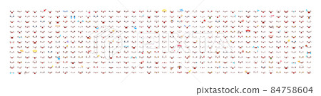 Mega set of cute kawaii emoticon faces. Collection emoticon in manga cartoon style. Big set funny cartoon japanese emoticon in in different expressions. 84758604