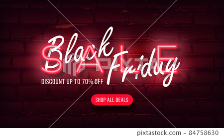 Neon banner for discounts and sales on black friday day. Modern bright poster for new year discounts and big sales. 84758630