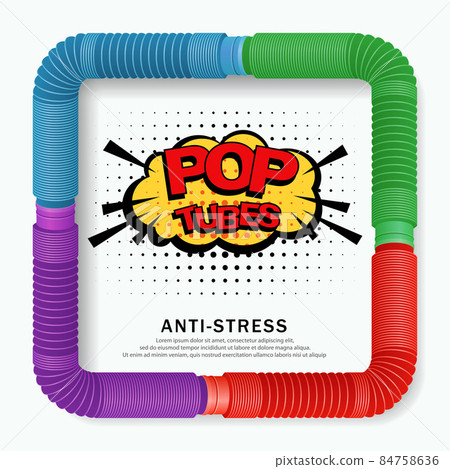 Banner with colorful anti stress sensory pop tube plastic toy. Fashionable modern sensory toy of 2021. Vector illustration 84758636