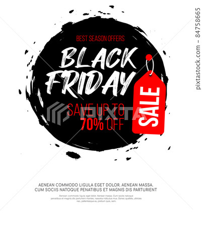 Black Friday inscription on abstract black ink round spot, for sale and discount, template for your banner or poster. 84758665