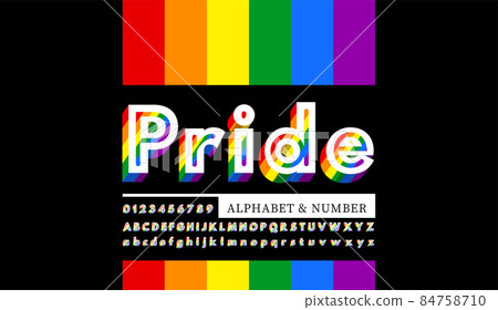 Modern alphabet letters and numbers with Rainbow colors. Rainbow flag colors LGBT font. 84758710