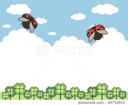 Clover field and blue sky background frame ladybugs 84758910