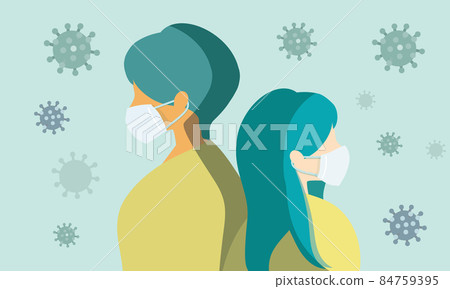 面具、病毒和男性和女性人物的矢量插圖 84759395