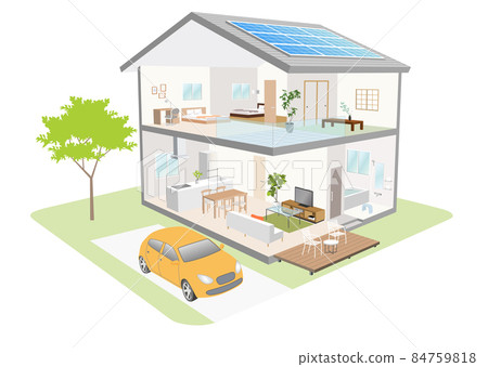 Bird's-eye view of a two-story house Solar panel Bird's-eye view of a two-story house Solar panel 84759818