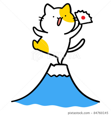 Handwritten style illustration of a cute cat character on Mt. Fuji Handwritten style illustration of a cute cat character on Mt. Fuji 84760145