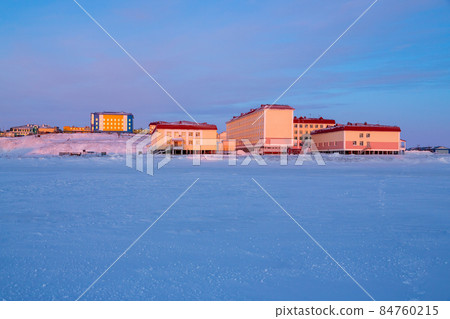Winter view of the building of the Chukotka multidisciplinary college and the house of children's creativity. Winter view of the building of the Chukotka multidisciplinary college and the house of children's creativity. 84760215